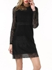 Women Sexy Lace Hollow Out Dress Fashion Long Sleeve Dress