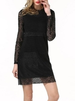 Women Sexy Lace Hollow Out Dress Fashion Long Sleeve Dress