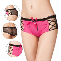 Women Sexy Lace Hollow Out Panties Transparent Cross Belt Underwear