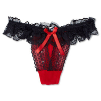 Women Sexy Lace Mesh Thongs Bowknot transparent V-Strings Panties