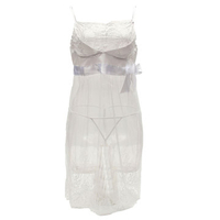 Women Sexy Lace Solid White Sleepshirt Spaghetti Strap Bowknot Transparent Babydoll Nighty