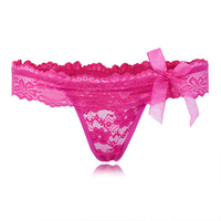 Women Sexy Lace Temptation Thongs Bowknot Transparent V-Strings Panties