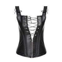 Women Sexy Lace Up PU Leather Corset Hollow Out Zipper Front Steampunk Korsett Bustier