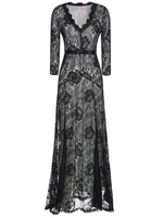 Women Sexy Lace V-neck Long Sleeve Maxi Dress