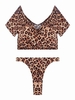 Women Sexy Leopard Printed Bikini Sets Short Sleeve Bathing Suit Swimwear