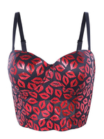 Women Sexy Lips Print Backless Spaghetti Strap Bras Crop Tops