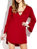 Women Sexy Loose V-neck Long Horn Sleeve Mini Dress