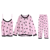 Women Sexy Lovely 3 Pieces Nightwear Long Sleeve Floral Printing Sleepwear Sets