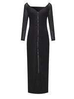 Women Sexy Mesh Stitching Zipper Long Sleeve V-neck Maxi Dress