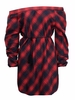 Women Sexy Off-shoulder Check Print Long Sleeve Mini Dress