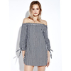 Women Sexy Off-shoulder Checked Three quarter sleeve Mini Dress