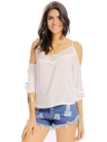 Women Sexy Off Shoulder Lace Stitching Backless Half Sleeve Tops
