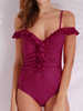 Women Sexy Off Shoulder One Piece Flounce Solid Color Swimwear