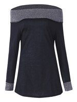 Women Sexy Off-shoulder Patchwork Long Sleeve T-shirt