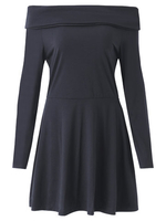 Women Sexy Off-shoulder Solid Color Long Sleeve Slash Neck Mini Dress