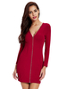 Women Sexy Package Hip V Neck Zipper Mini Dress