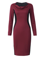 Women Sexy Patchwork Bodycon Slit Long Sleeve Dress