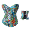 Women Sexy Peacock Tail Printing Corset Colorful Satin Overbust Bustier
