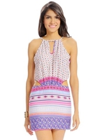 Women Sexy Printing Halter Hollow Bandage Spaghetti Strap Mini Dress