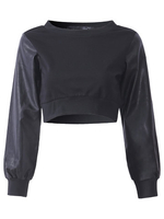 Women Sexy PU Leather Stitching Long Sleeve Sweatshirt