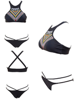 Women Sexy Retro Printing Bikini Set High Neck Geometry Pattern Bikini Sets Swimsuit