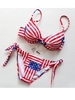 Women Sexy Retro Red Striped Bikini Sets Low Waist Swimsuit Swimwear