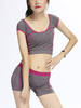 Women Sexy Round Neck Sportwear Set Short Sleeve Seamless Yoga Suit Sportwear