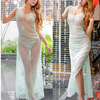 Women Sexy See Through Embroidered Babydoll Mesh Long Dress Temptation Nightdress