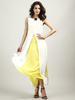 Women Sexy Slit Color Patchwork O Neck Long Chiffon Dress