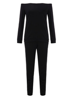 Women Sexy Solid Color Off Shoulder Stretch Waist Tracksuit