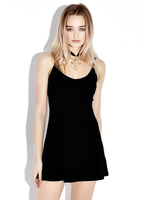 Women Sexy Stripe Cross Strap Camisole Backless V-neck Mini Dress