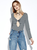 Women Sexy Stripe Hollow Bodycon V-neck Long Sleeve Jumpsuit