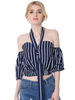 Women Sexy Stripe Off-shoulder Backless V-neck Half Sleeve Tops