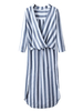 Women Sexy Stripe V-neck Long Sleeve Loose Blouse