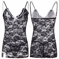 Women Sexy Transparent Full Lace Babydolls Floral Spaghetti Strap V-neck Temptation Nightdress