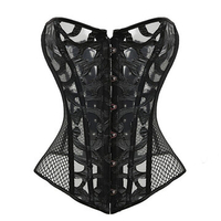 Women Sexy Transparent Lace Bustier Mesh Brocade Waist Training Overbust Corselet