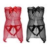 Women Sexy Transparent Mesh Bowknot Babydolls Halter Hollow Out Front Temptation Nightdress
