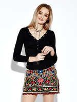 Women Sexy V-neck Long Sleeve Slim Solid Color T-shirt