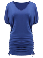 Women Sexy V-Neck Pleats Stretch Bodycon Mini Dress