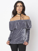 Women Sexy Velvet Off-shoulder Long Sleeve T-shirt