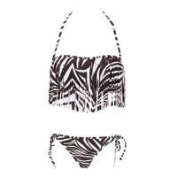 Women Sexy Zebra Wrapped Chest Bikini Tassel Halter Neck Bikini Sets Swimwear