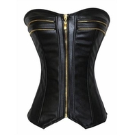 Women Sexy Zipper Front Corset Overbust Synthetic Leather Body Shaper Bustiers