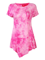 Women Short Sleeve Floral Printed Irregular Hem Slim Long T-shirt