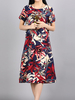 Women Short Sleeve Floral Printed O-neck Vintage Summer Dresses
