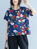 Women Short Sleeve Floral Printed Vintage T-shirts