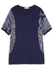 Women Short Sleeve Floral Printing Patchwork Cotton Loose T-shirt