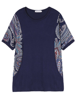 Women Short Sleeve Floral Printing Patchwork Cotton Loose T-shirt