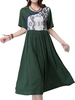 Women Short Sleeve High Waist Retro Floral Patchwork Vintage Dress