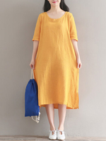 Women Short Sleeve Irregular Hem Side Split Dresses