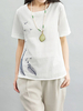 Women Short Sleeve O Neck Brief Bird Embroidery T-shirt
